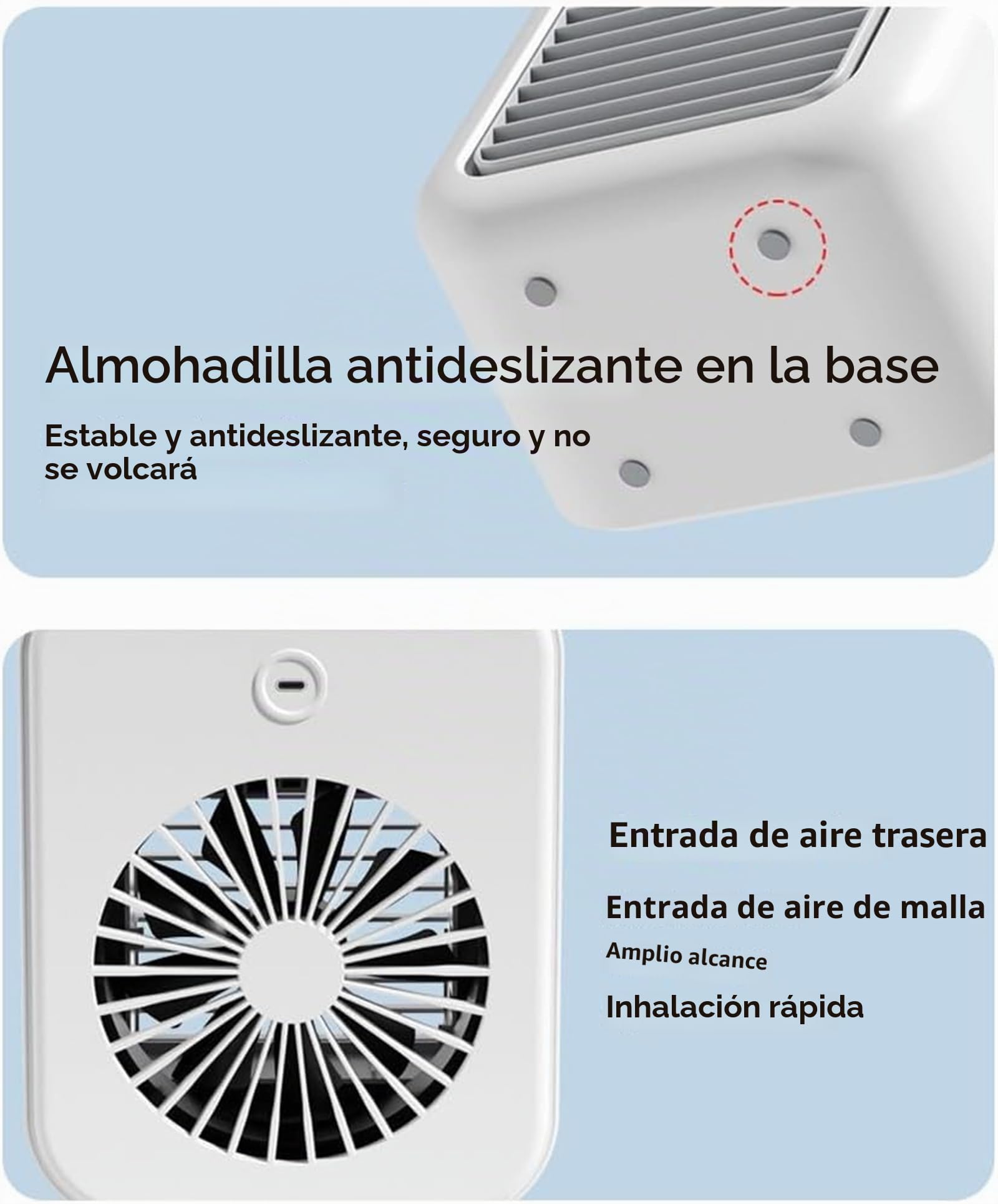 Glacier Breeze - Aire acondicionado portátil AC, enfriador evaporativo ultrasilencioso de 2 velocidades, alimentado por USB, tanque de hielo de 500 ml, mini unidad de CA silenciosa de 20 dB para