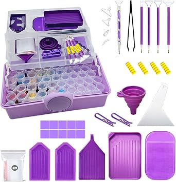 Diamond Painting Storage Container Tool Accessories Kit with Shockproof Jar, Diamond Art Accessories Tools Kit Craft Jewelry Beads Rhinestone Organizer Box, Diamond Painting Tool Box 57 Slots