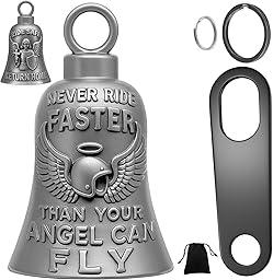 Guardian Porte-clés pour moto sonnette de cavalier pour motard Chance Farfadet Cloches pour motards avec 2 crochets de suspension Porte-clés anneau Accessoires