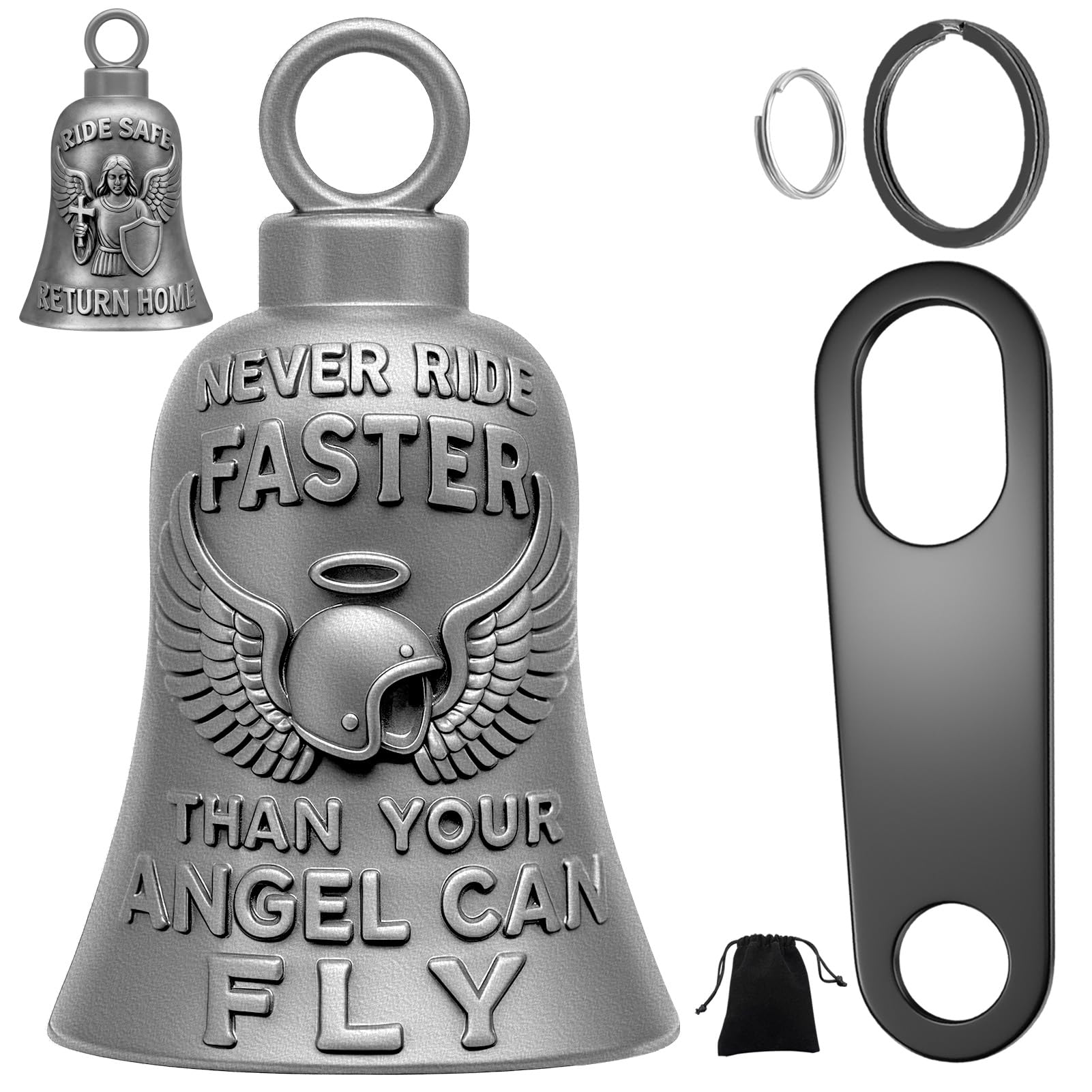 Guardian Porte-clés pour moto sonnette de cavalier pour motard Chance Farfadet Cloches pour motards avec 2 crochets de suspension Porte-clés anneau Accessoires