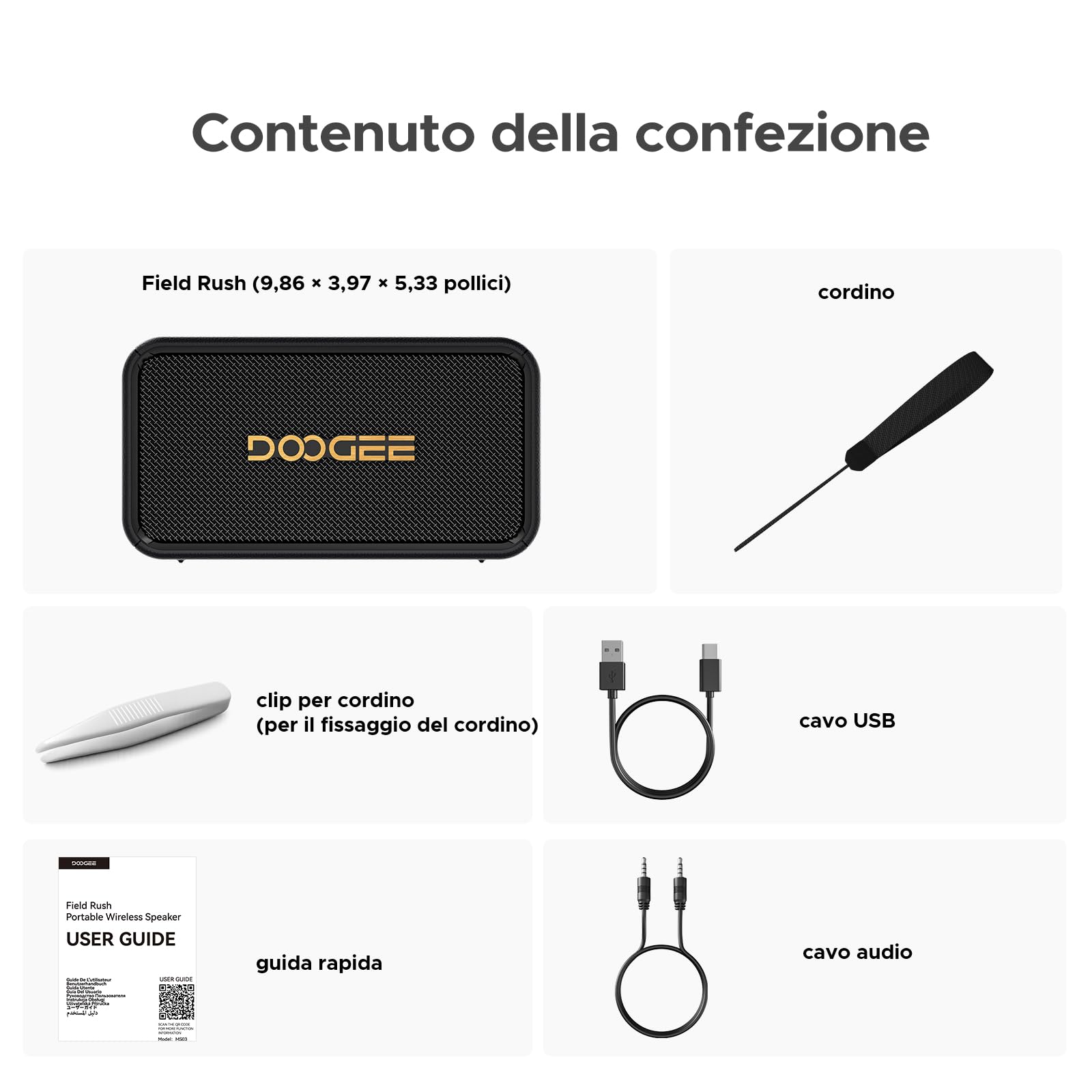 Field Rush Cassa Musica, Altoparlante Portatile Con Microfono, Suono Potente, Batteria A Lunga Autonomia, Resistente, Ideale Per Giardino, Campeggio E Uso Domestico - Nero