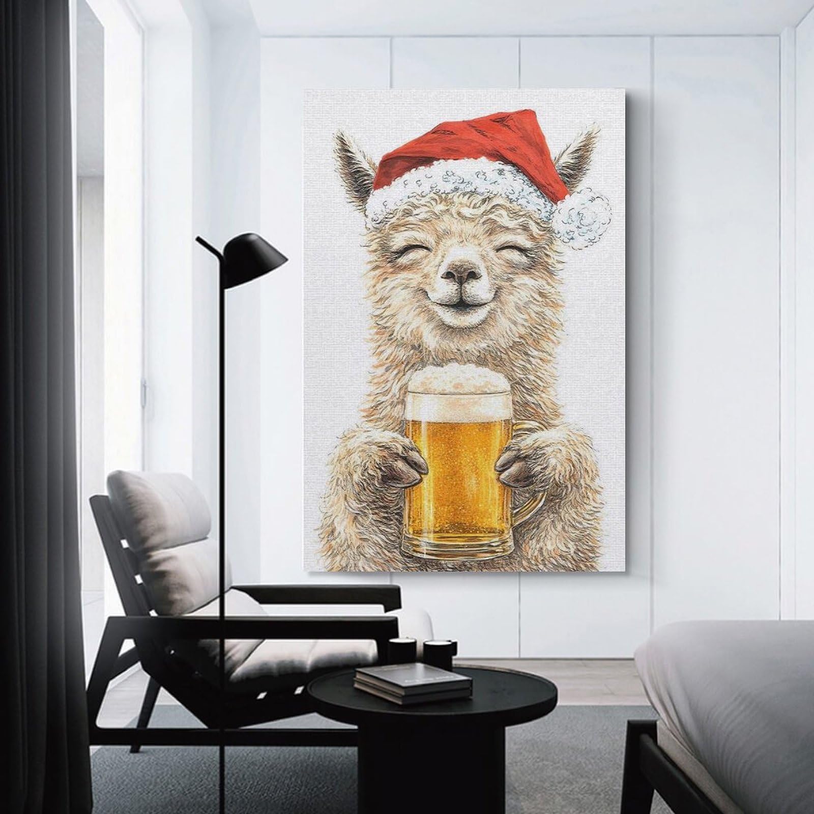Junmoney Festive Alpaca with Beer Wall Picture Print 24x36inch(60x90cm), for Entryway, Lounge Links Or Small Walls, Decorative Wall Art for Narrow Spaces