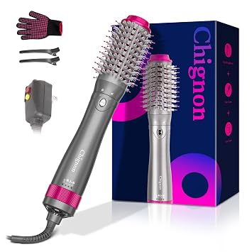 Amazon.com: Cepillo secador de pelo, cepillo de aire caliente, cepillo de  secador de chignon con dos cabezales de cepillo intercambiables, para  secar, peinar, peinar, alisar, rizar, temperatura ajustable y velocidad del  viento :