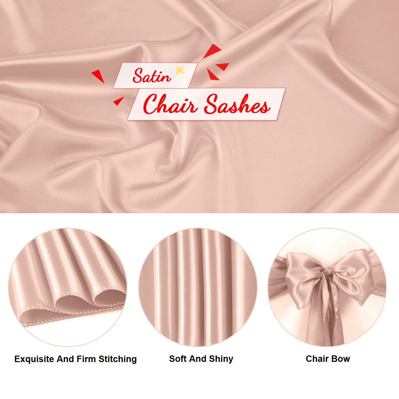 50 lazos universales de satén rosa rubor para sillas, lazos traseros para bodas, fiestas, recepciones, eventos, banquetes, hoteles, eventos, decoración de fundas de sillas (7 x 108 pulgadas)