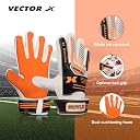 Vector X Gripflex Goalkeeper Goalie Soccer Football Gloves Kids Youth Goal Keeper Field Player Glove Embossed Anti-Slip Latex Palm Soft Pu Hand Back| White Black Orange |Use for Football| Size-9| gallery image