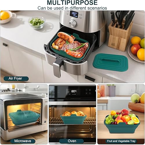 Miniatura 5 de Forros de silicona para freidora de aire plegables, forros reutilizables de 8.2 pulgadas con tapa, frescura de larga duración - Freidoras de aire