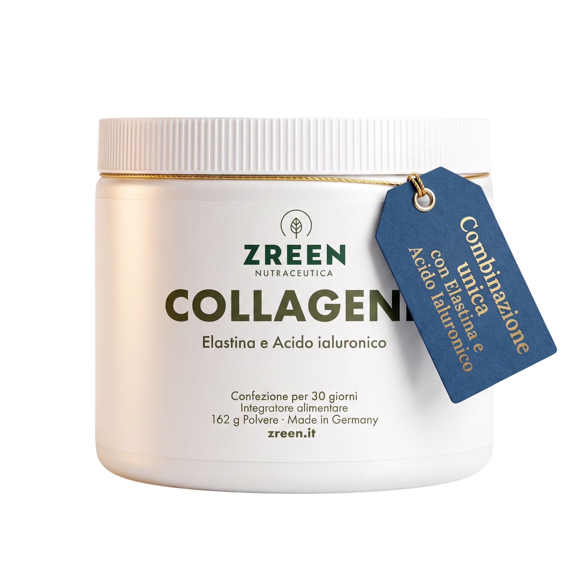 Collagene Idrolizzato con Acido Ialuronico Polvere 162 g | Con Elastina • Collagene Bovino Grass-Fed • Solubile a Freddo e Caldo • Prodotto in Germania