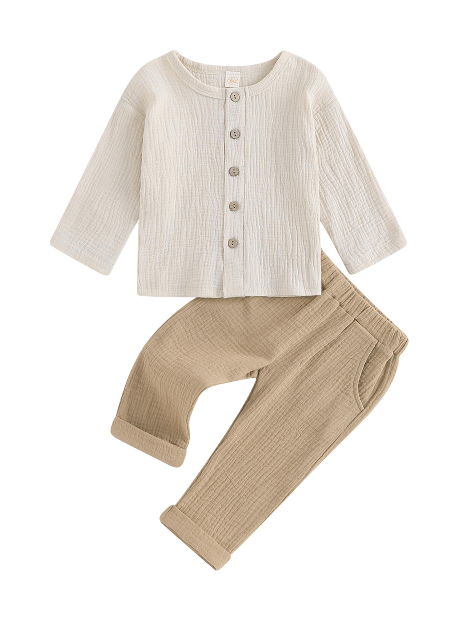 Kids Boys Summer Cotton Linen 2pcs Outfits Buttons Short Sleeve Shirts with Long Pants Color Clash Clothing Sets