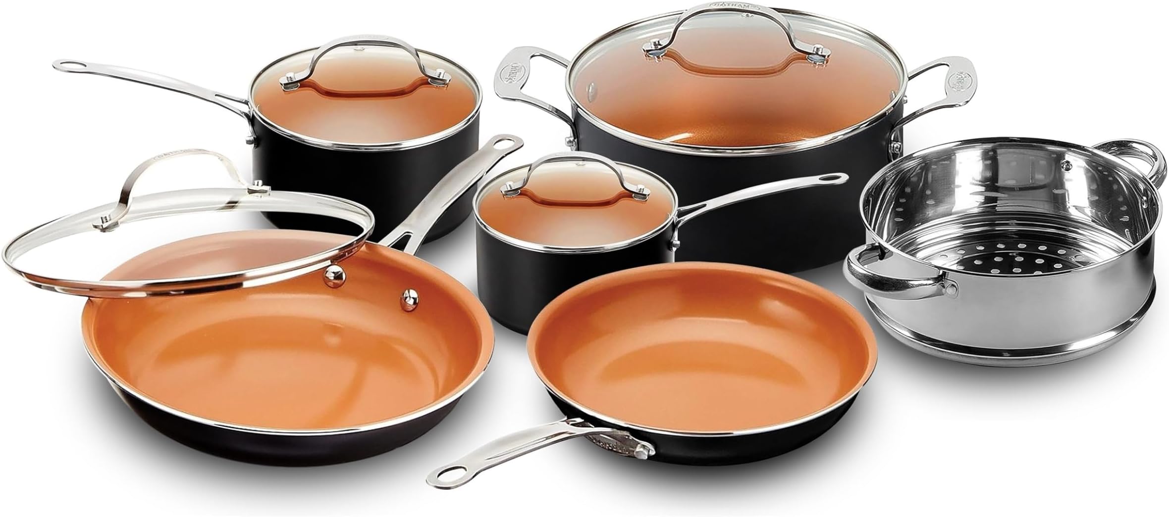 Gotham Steel 10 Piece Pots and Pans Set with Ultra Nonstick Diamond Surface, Includes Frying Pans, Stock Pots, Saucepans & More, Stay Cool Handles, Oven Metal Utensil & Dishwasher Safe, 100% PFOA Free