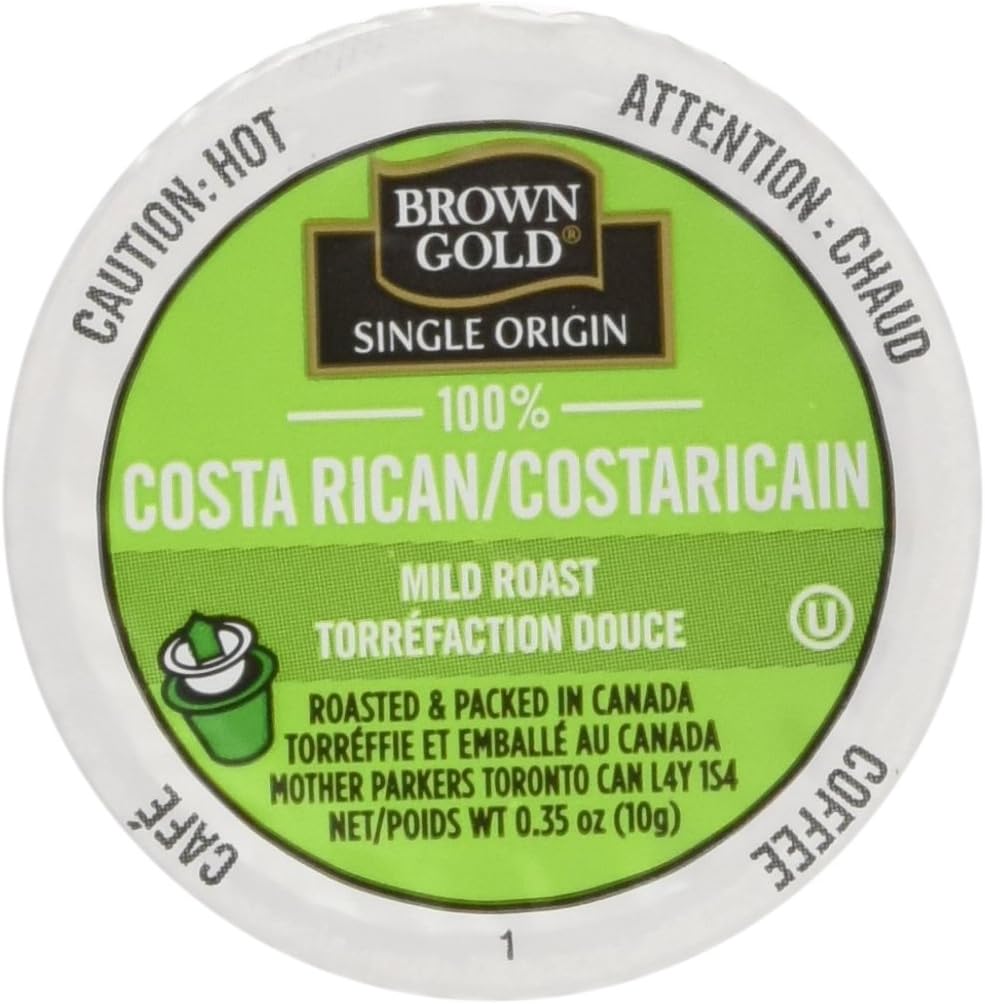 Brown Gold Single Origin Coffee Capsules, 100% Costa Rican, Mild Roast, Compatible with Keurig K-Cup Brewers, 24 Count