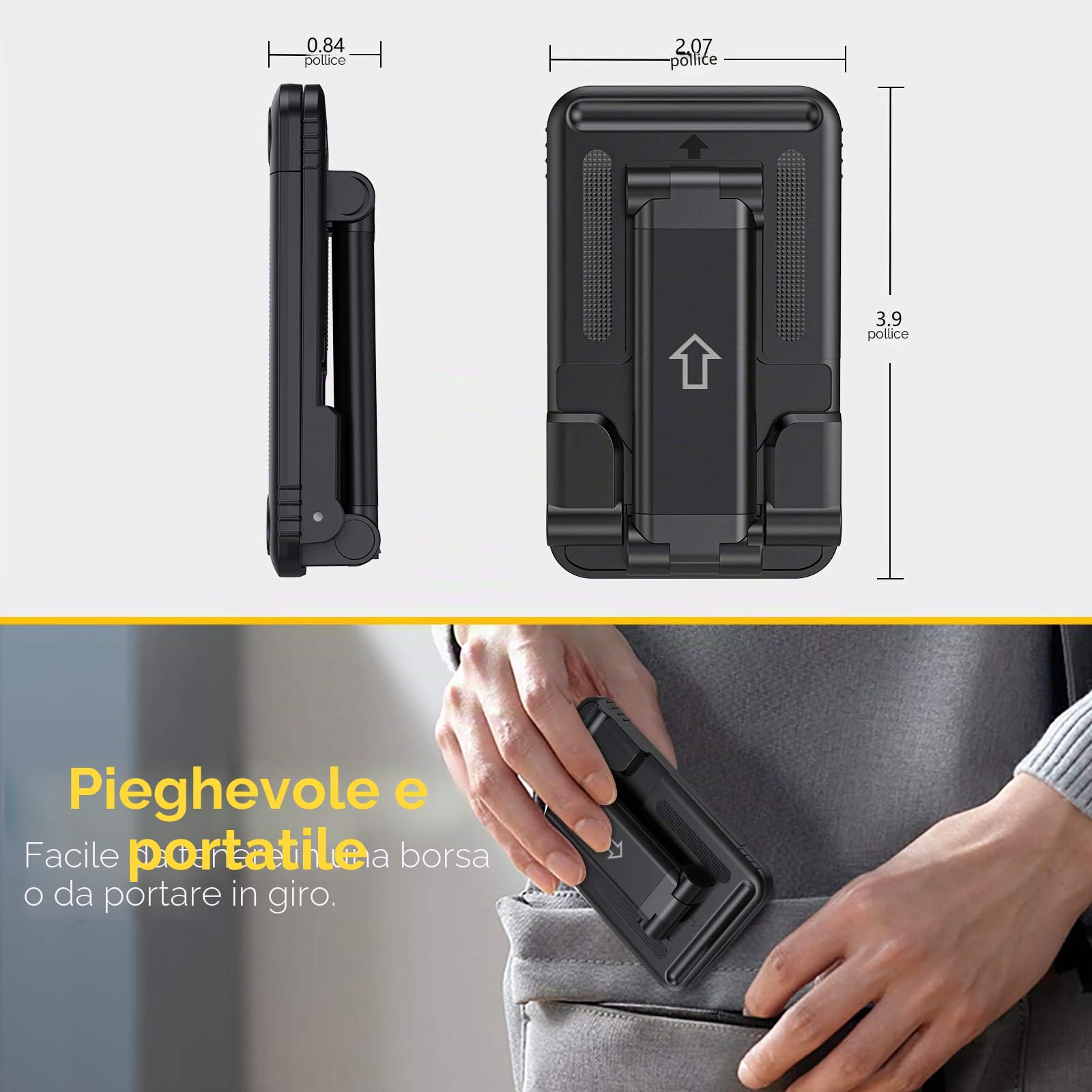 Gritin Supporto Tablet Regolabile Antiscivolo Pieghevole Compatibile iPad 12.9 11 10.5 9.7 Air Mini 2 3 4 Tutti i Tablet 4-12.9"