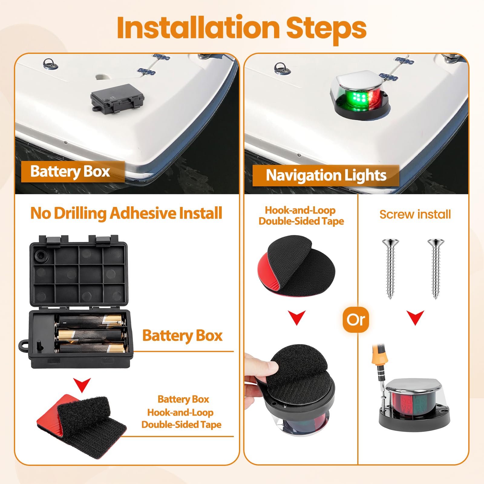 Luci di Navigazione a LED per Barche a Batteria, Installazione Senza Attrezzi, Impermeabili IP67, Luci di Prua Rosse e Verdi per Barche da Pesca, Barche a Consolle Centrale