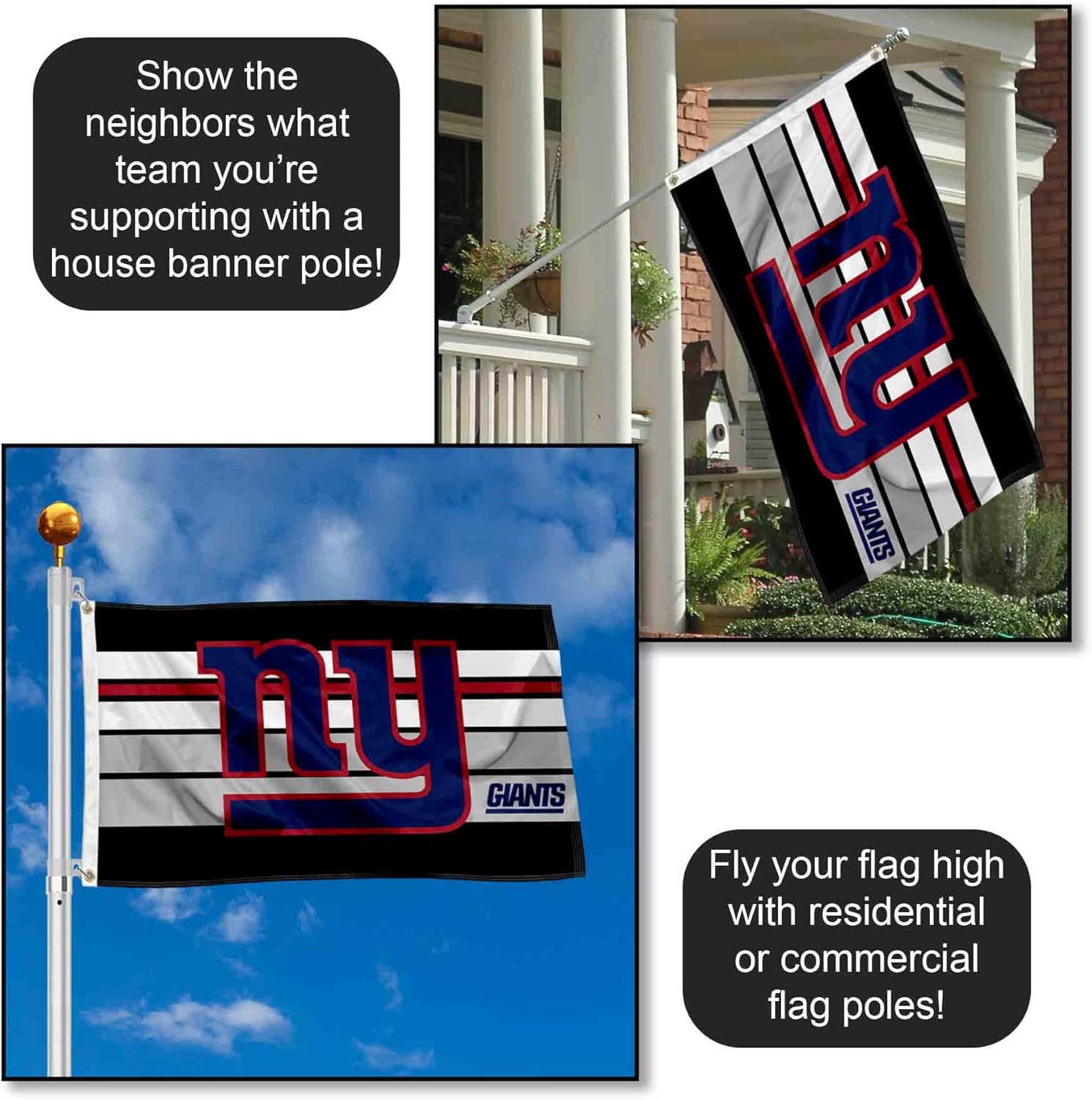 New York Giants Retro Stripes Large 3x5 Flag - Image 3