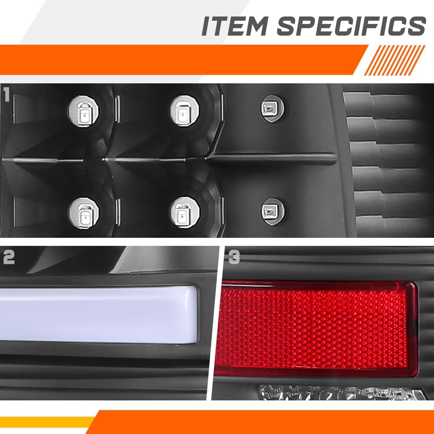3D LED L-Bar Tail Lights Brake Lamps Assembly Compatible with 08-16 Ford Super Duty,Black Housing/Clear Lens