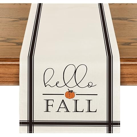 Artoid Mode Hello Fall Pumpkin Table Runner, Seasonal Harvest Vintage Thanksgiving Kitchen Dining Table Decoration for Indoor Outdoor Home Party Decor 13 x 36 Inch