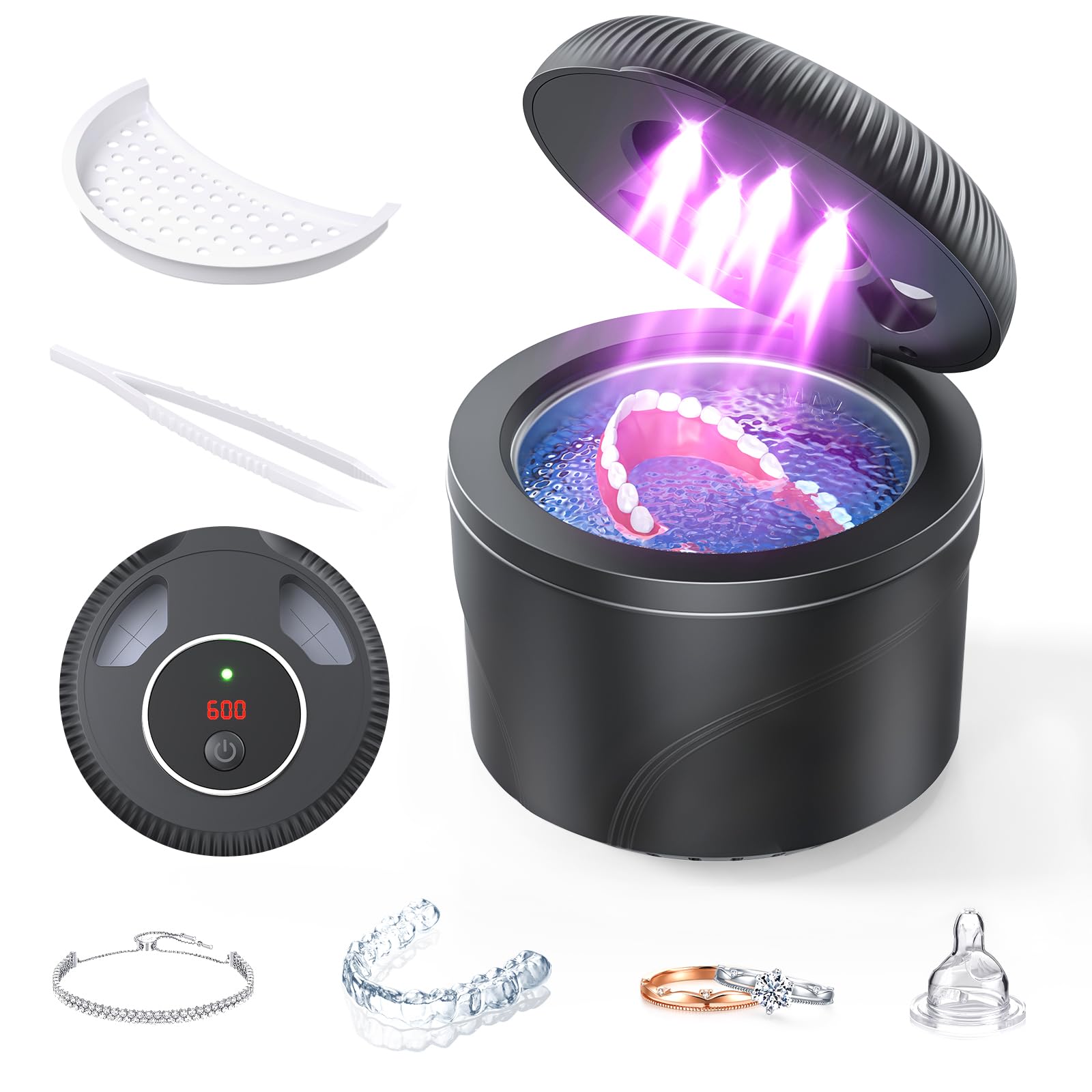 Ultrasonic Retainer Cleaner, 45kHz Retainer Cleaner Machine for Dentures, Mouth Guards, Aligners, Braces, Toothbrush Heads & Jewelry, 200ML Dental Cleaning Pod with 4 Modes & Digital Timer