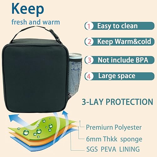 Miniatura 3 de Kulle Lonchera para niños, lonchera aislada para niños y niñas, lonchera congelable, lonchera reutilizable para niños, para la escuela, el trabajo,