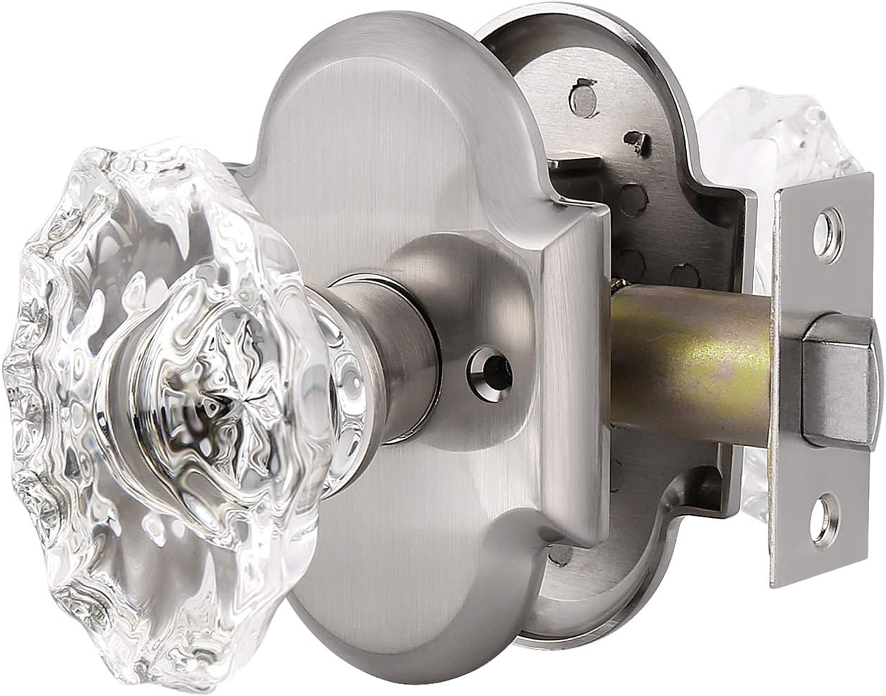 Probrico Arched Rosette Oval Shape Interior Door Handle, Heavy Duty Crystal Passage Door Knobs for Hallway and Closet, Keyless Non-Locking Passage Door Handle in Brushed Nickel Finish,1Pack