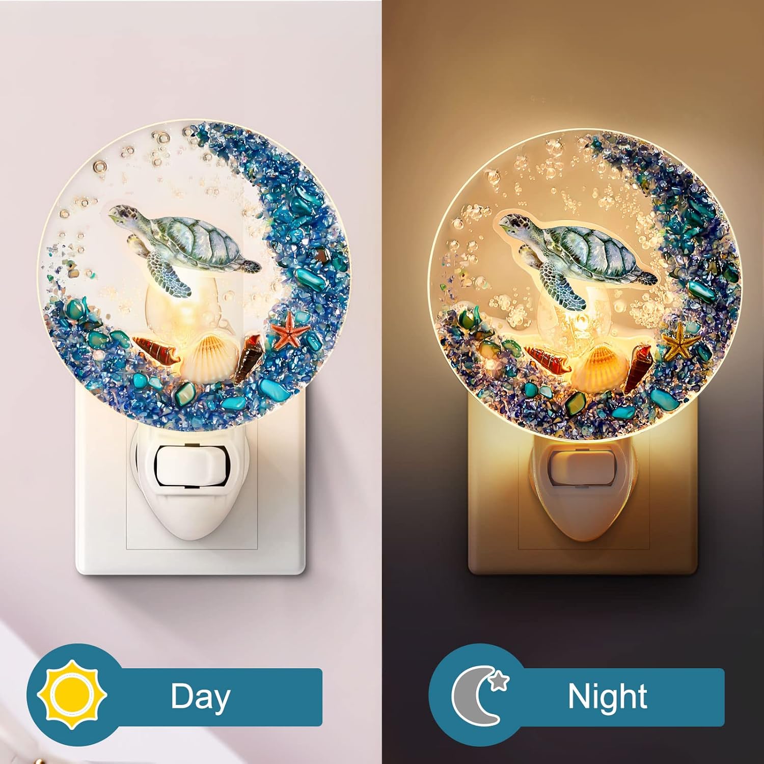 Hortsun Plug in Seashell Night Light Ocean Sea Animal Decorative Night Light Plug in Beach Lamps Vintage Ocean Lamps for Adult for Home Bedroom Living Room Bathroom Wall (Sea Turtle)