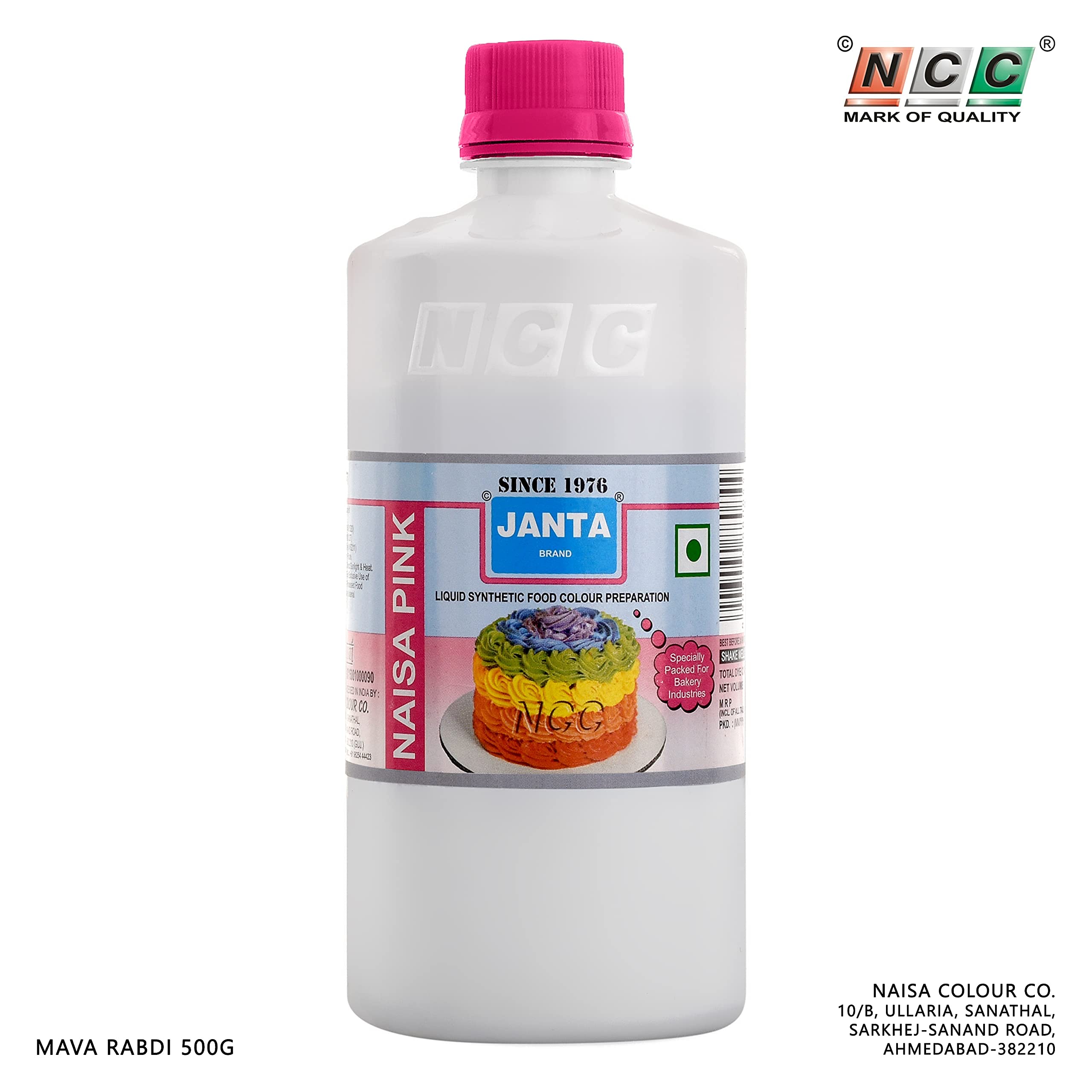 Janta Synthetic Naisa Pink Liquid Food Colour For Specially Bakery, Dairy, Snack Food, Ice Cream, Soups, Jams, Pickles, Cakes, Sweet, Food & Beverage Use For Food Colouring Purposes only Alcohol Free-500gm (Pack Of 1) 2
