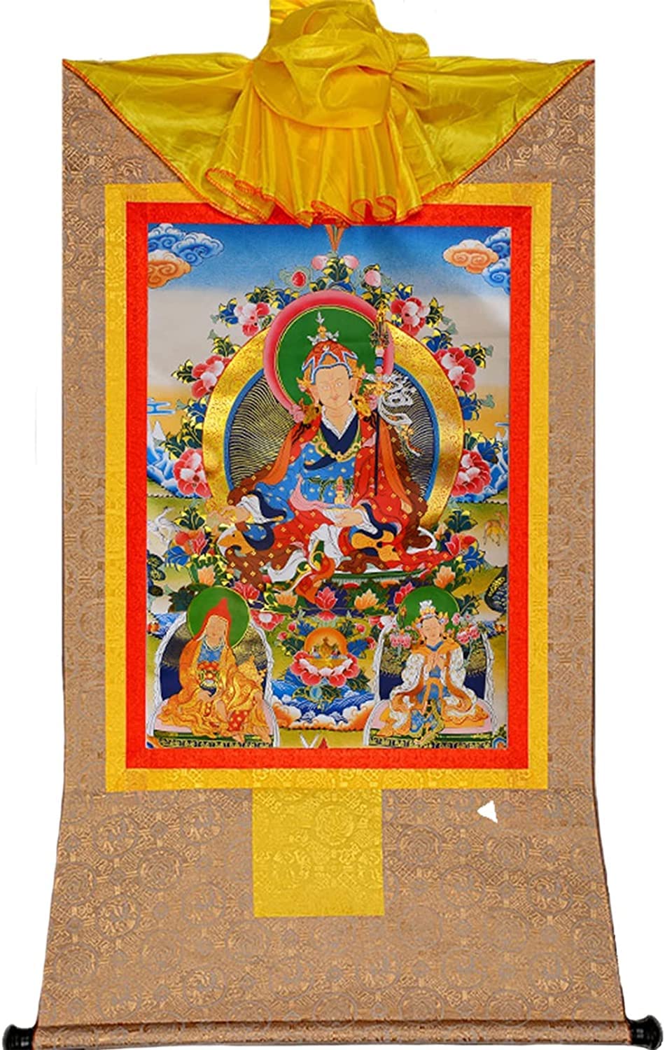 Cnfhfry Bruin Vintage Tapestry, Padmasambhava Tibetan Thangka Tapestry For Home Décor Meditation Handmade Buddhist Brocade