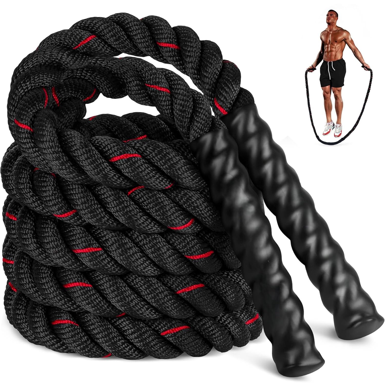 Jump Rope, 3.8lb Weighted Jump Rope for Fitness, Heavy Exercise Jumping Ropes, Adult Skipping Rope for Men Women Improve Strength, Building Muscle, Home Workout Equipment, Red