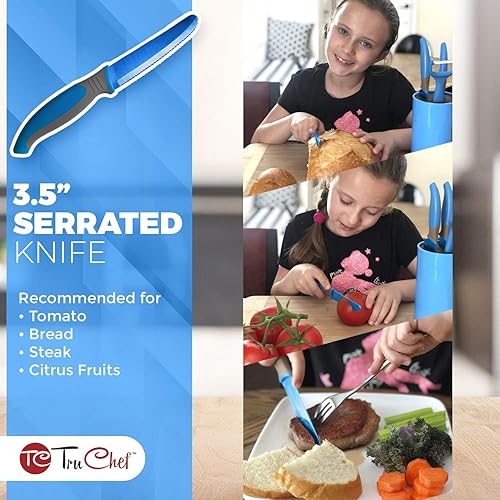 Miniatura 5 de TruChef Juego de cuchillos para niños para cocinar, juego de cocina para niños de 5 piezas en azul, suministros de cocina para niños con cuchillo de