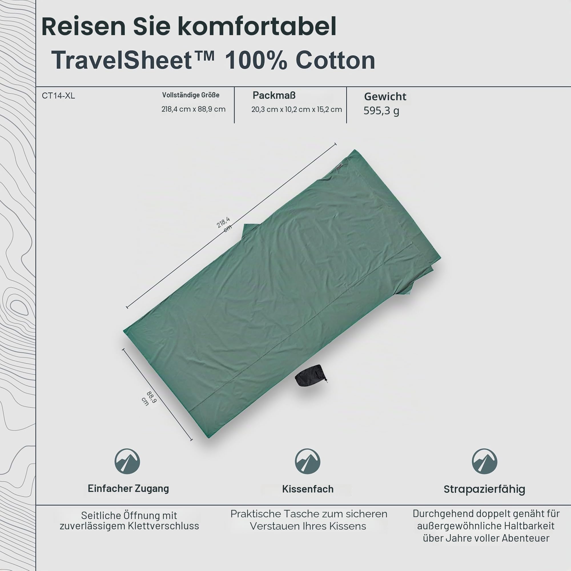 Cocoon Reisedecke aus Baumwolle, Kaktusblau, 238 x 117 cm
