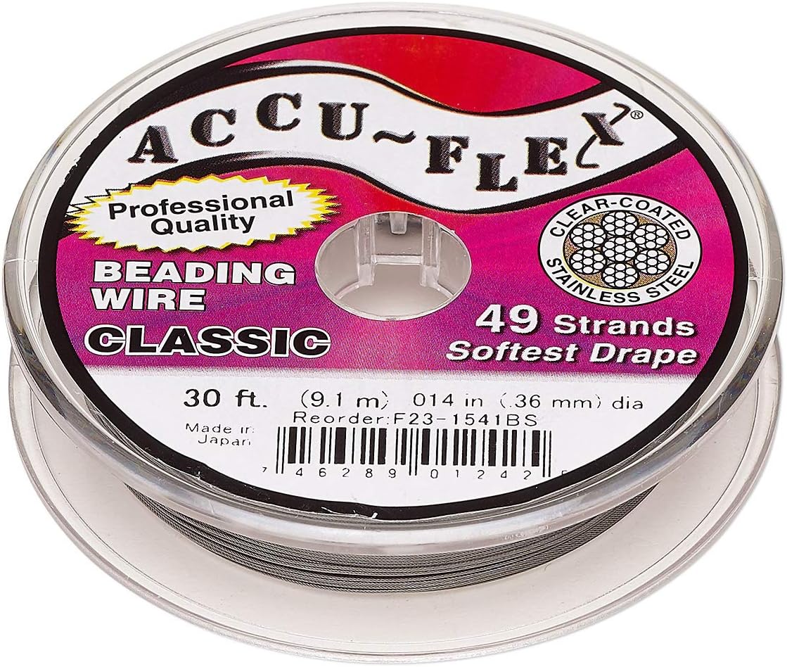 ACCU-Flex Beading Wire - Clear Classic - 49 Strand - 0.014-inch Diameter - 30 Feet - Professional Quality