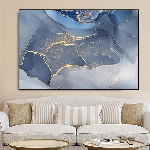 Miniatura 2 de Impresión en lienzo, estilos modernos, textura de mármol, arte de pared de oro azul, arte de pared para sala de estar, cuadros de decoración en