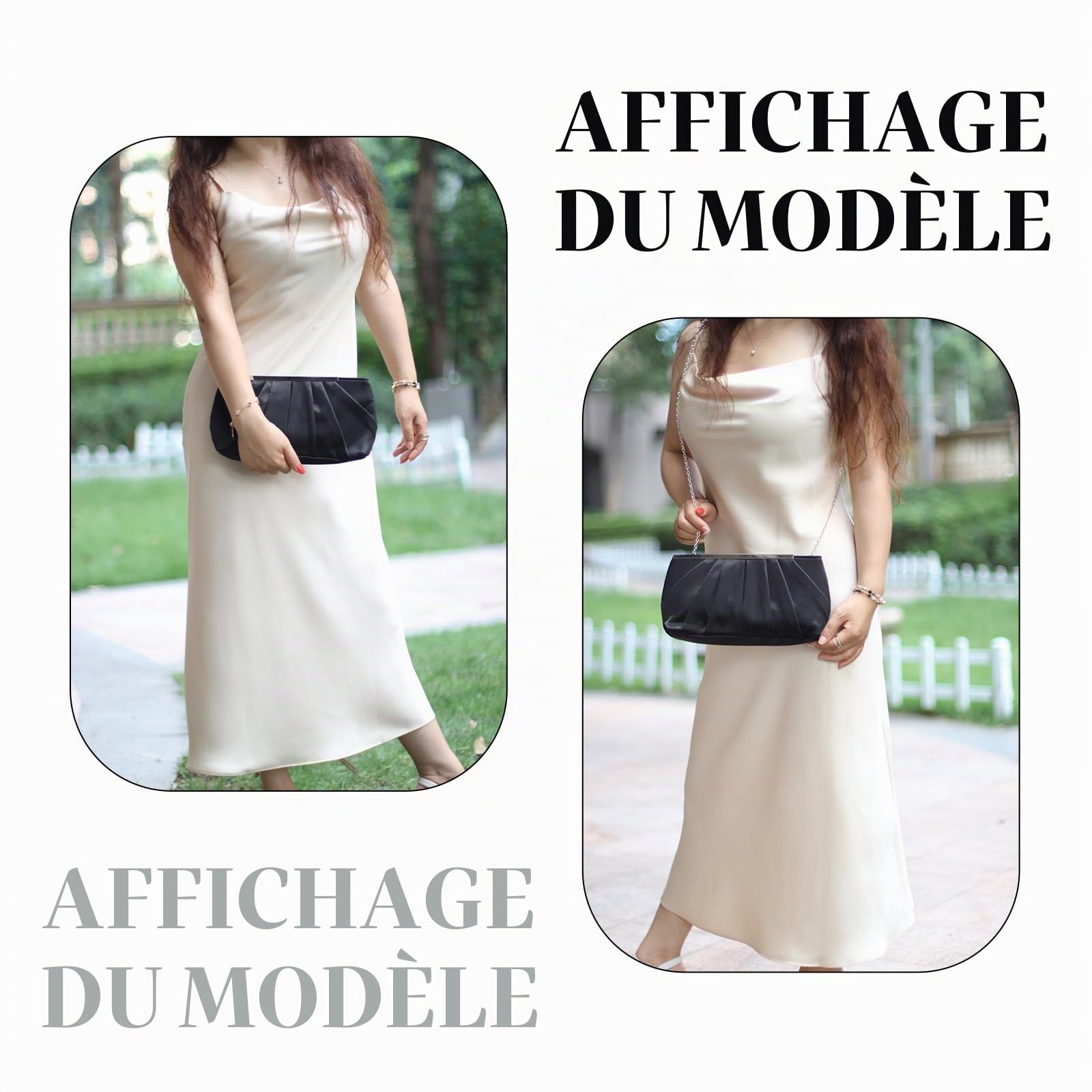 Sac de soirée en satin pour femme Élégant sac à main de soirée plissé en satin pour femme Argenté Sac à main de mariage