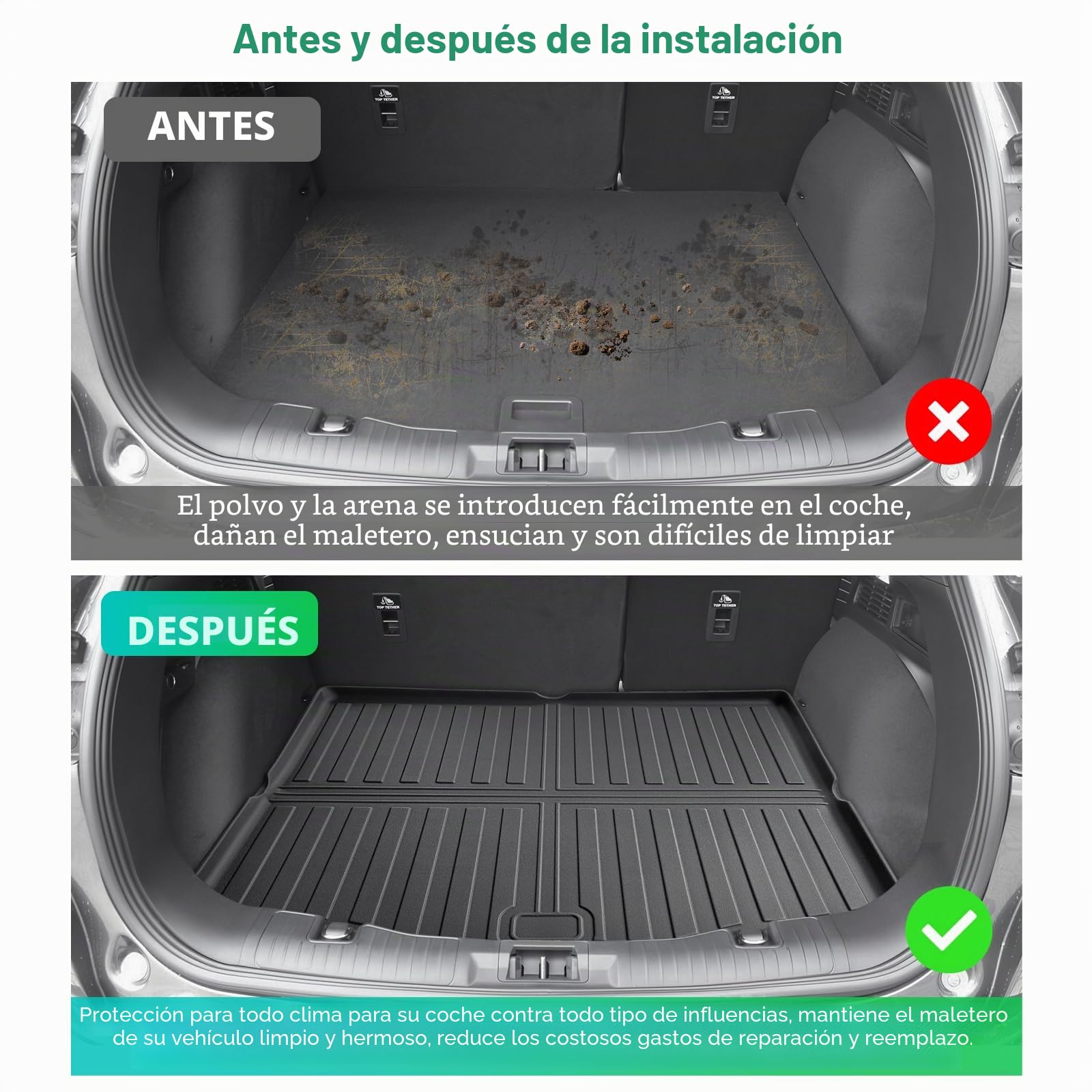GAFAT Compatible con Ford Kugα 3 III ST Line X 2020-2024 2025 2026 Alfombrillas para Maletero, Fácil de Plegar, Kugα MK3 Hybird PHEV Alfombras Goma TPE Todo de Clima, Originale Escaneo 3D Borde Alto