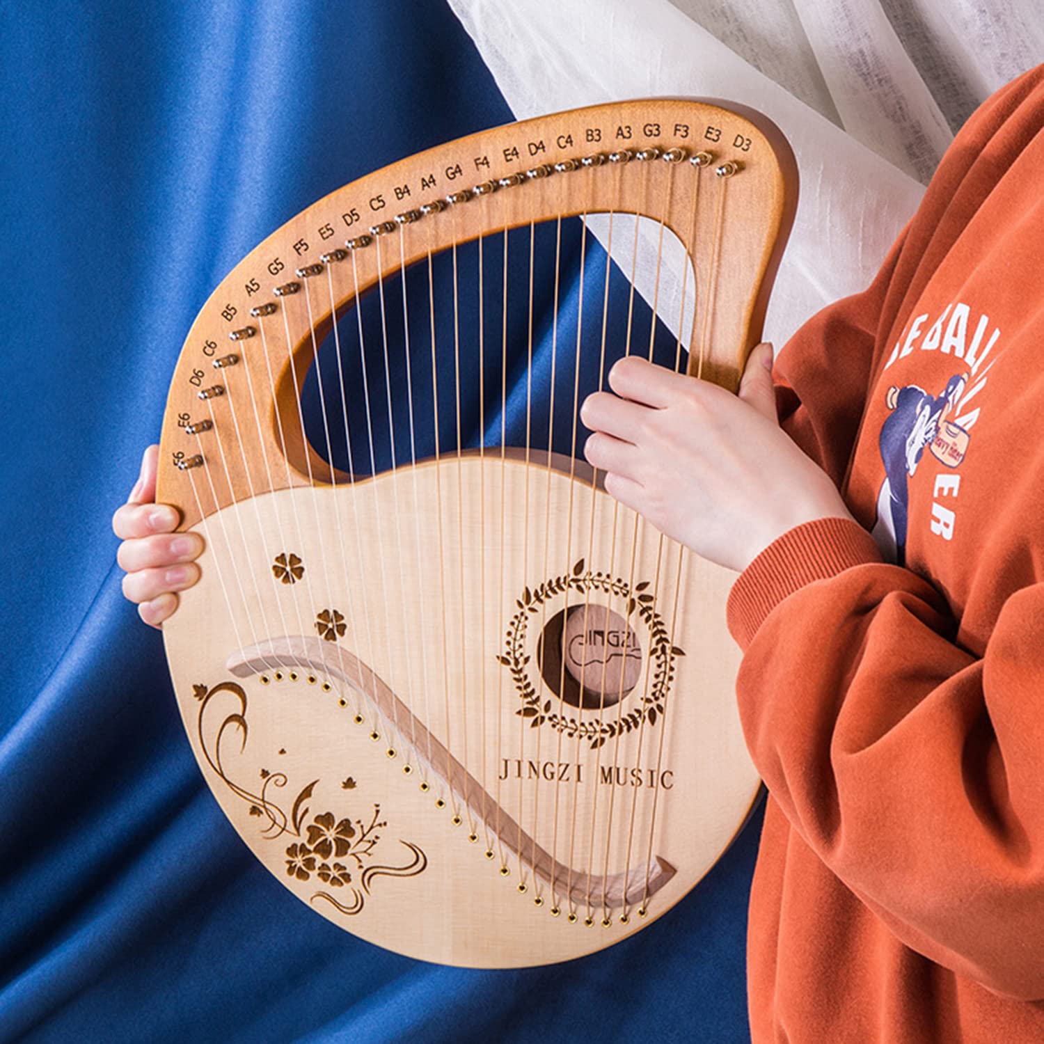 Arpa portatile in mogano 24 corde con borsa, corda extra, chiave accordatura, manuale utente, strumento musicale lira per principianti amanti della musica