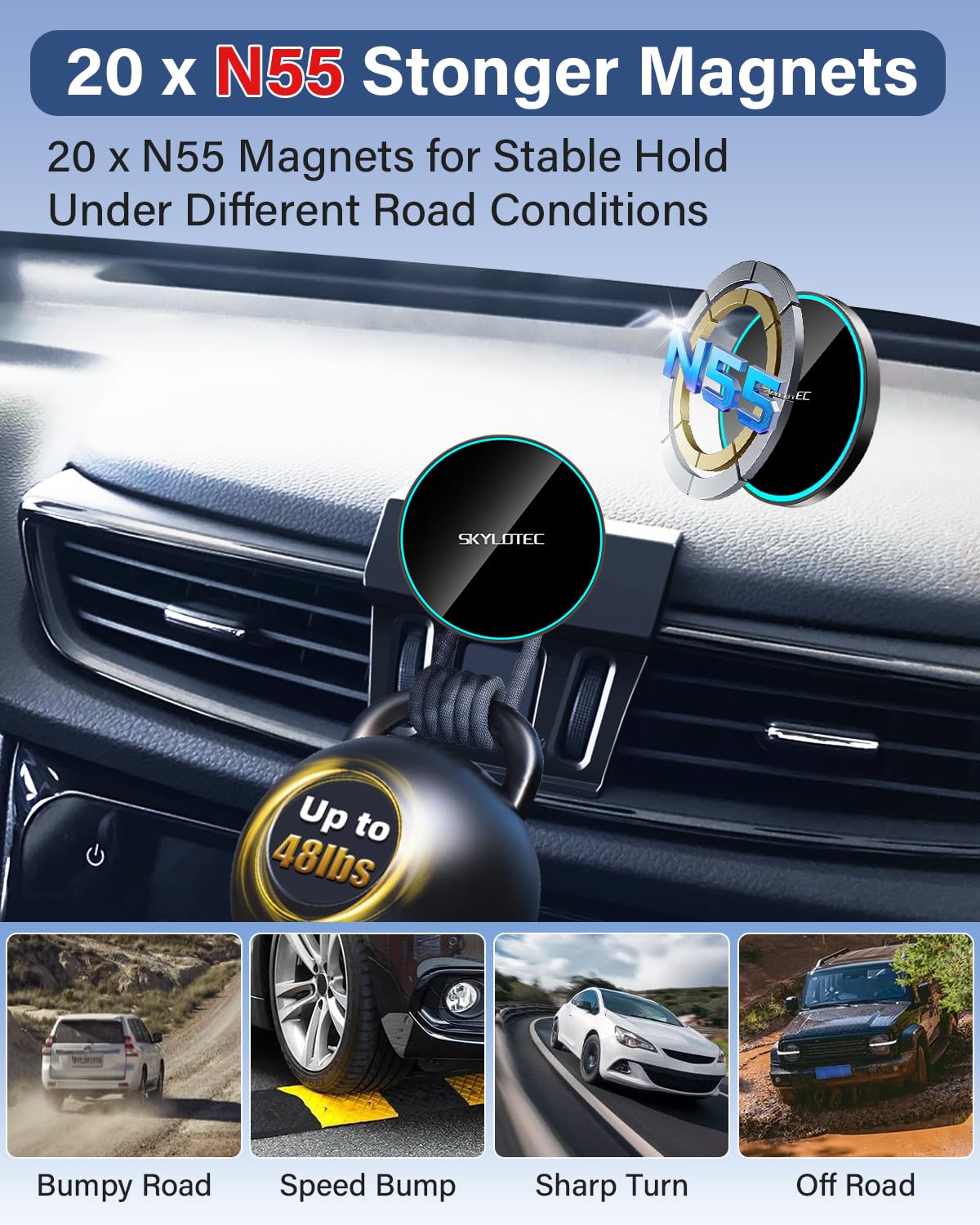 SKYLOTEC Supporto magnetico del telefono del caricatore per Toyota Tundra 2007-2013 | Sequoia 2008-2017 Accessori per supporto telefonico, supporto da auto di ricarica wireless da 15 W per iPhone MagSafe