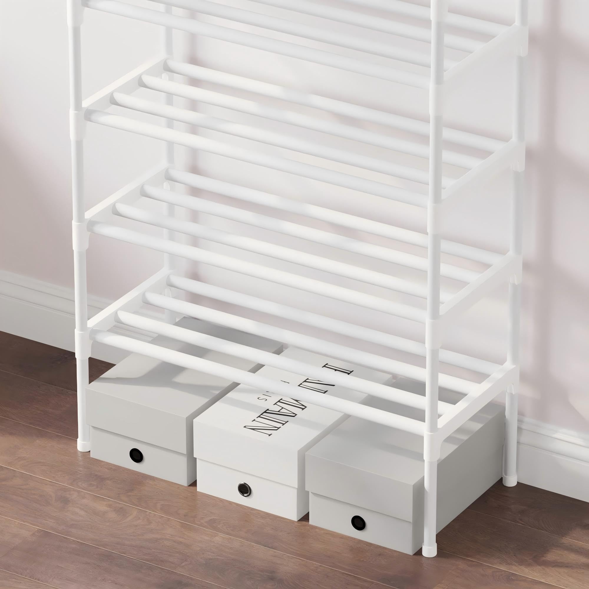 S-5 6 Niveles ajustable zapatillas estante organizador zapatos diseño resistente, ahorro de espacio (Blanco)