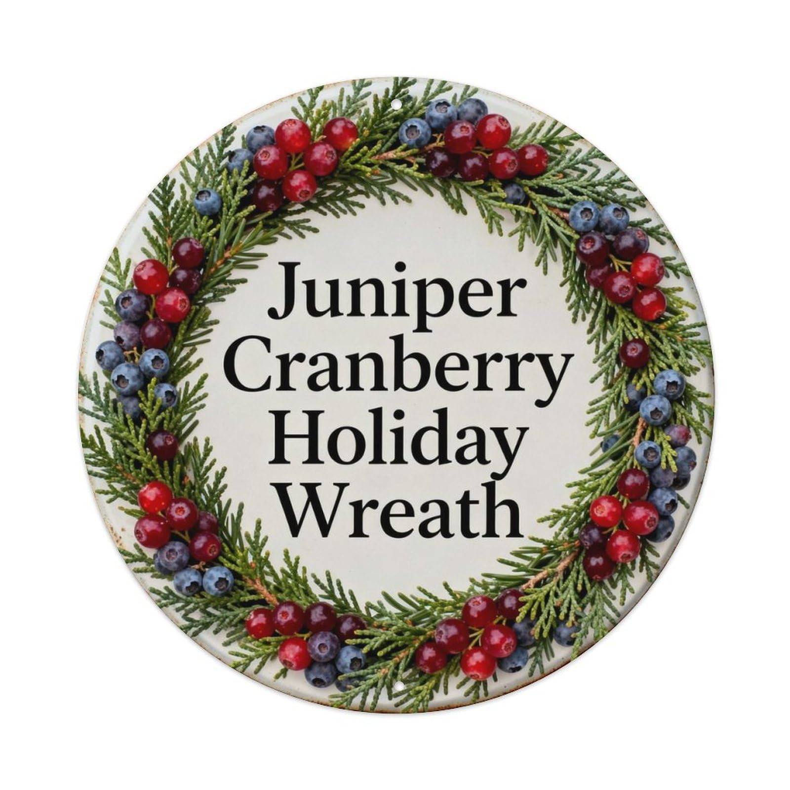 Juniper Cranberry Holiday Wreath Metal Tin Sign Plaque