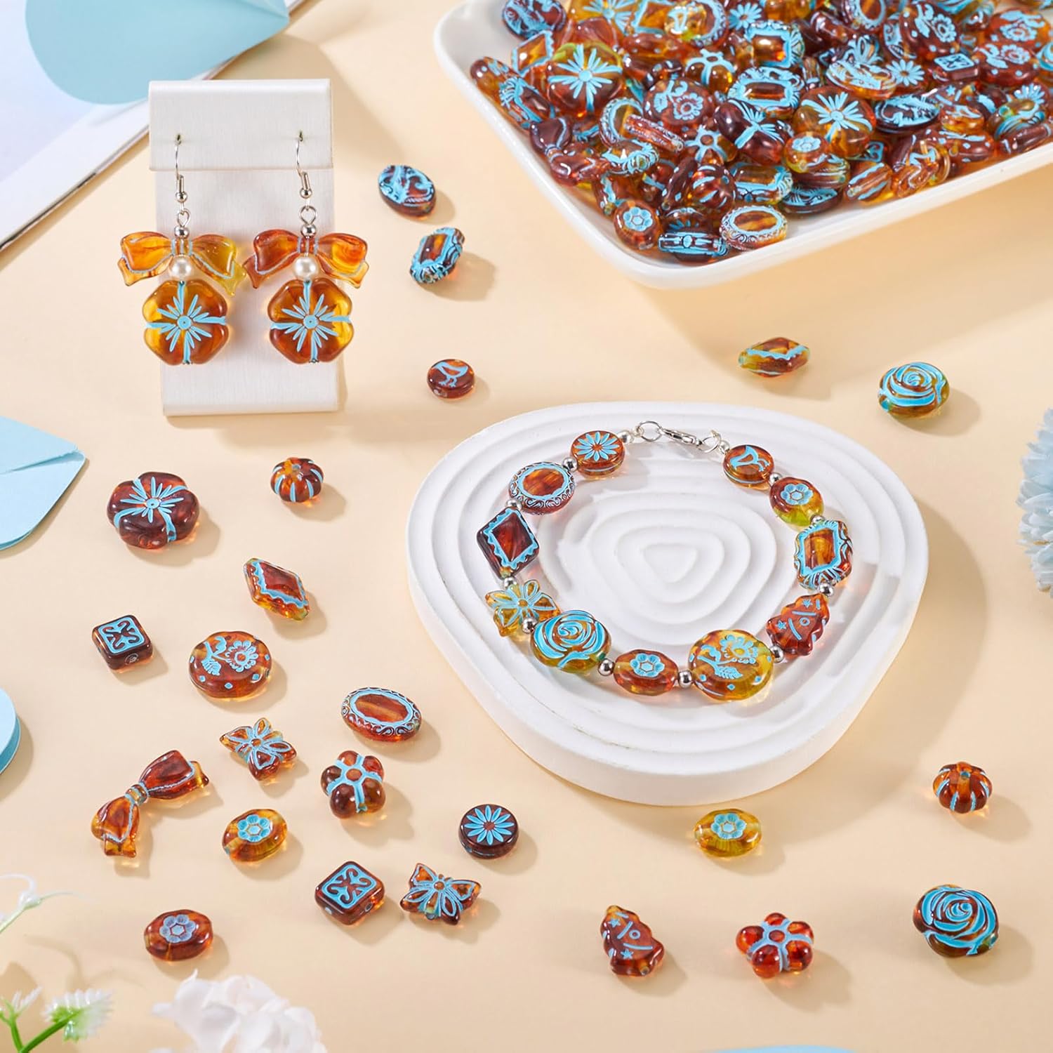 Cheriswelry 160Pcs Assorted Acrylic Beads Vintage Beads Bracelet Making Set Flat Round Flower Butterfly Bow Bead Printed Aesthetic Bead Spacer 11.5-20mm for Necklace Keychain Earring Jewelry Making - Image 3