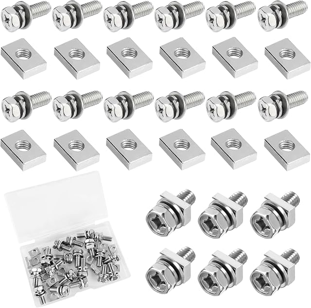 36pcs Motorcycle Battery Terminal Nuts and Bolt Kit, M6 x 14 mm Bolt Square Nut Kit, Stainless Steel Motorcycle Battery Screw and Nut, 304 Stainless Steel Motorcycle Battery Screws