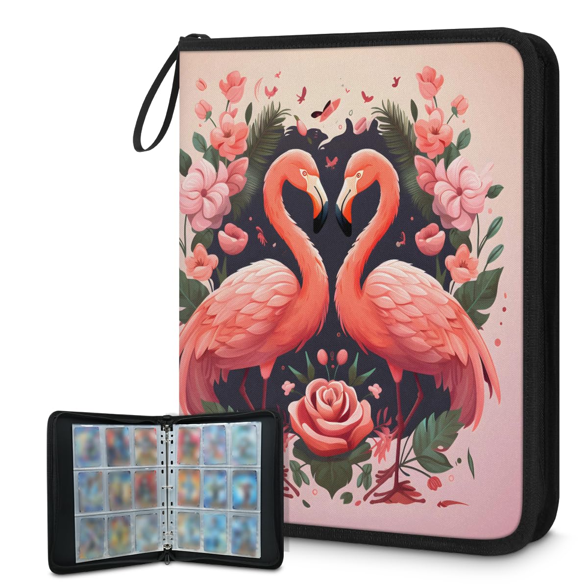 Raccoglitore per carte con 9 tasche, 900 tasche, con chiusura a cerniera (fenicottero rosa)