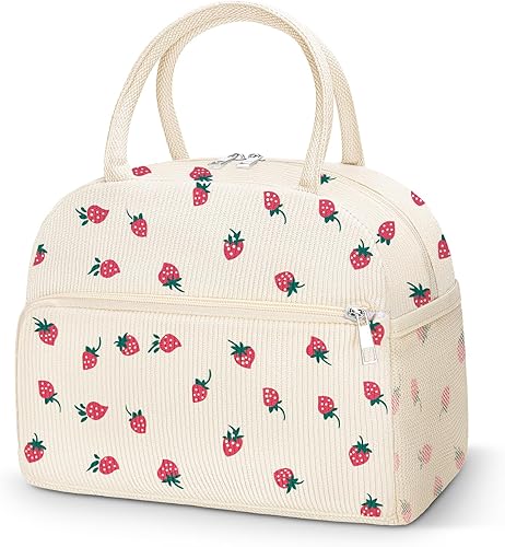 Coobiiya Bolsa de almuerzo para mujeres y hombres, bonita bolsa de almuerzo de pana aislada, reutilizable, bolsa enfriadora de gran capacidad para