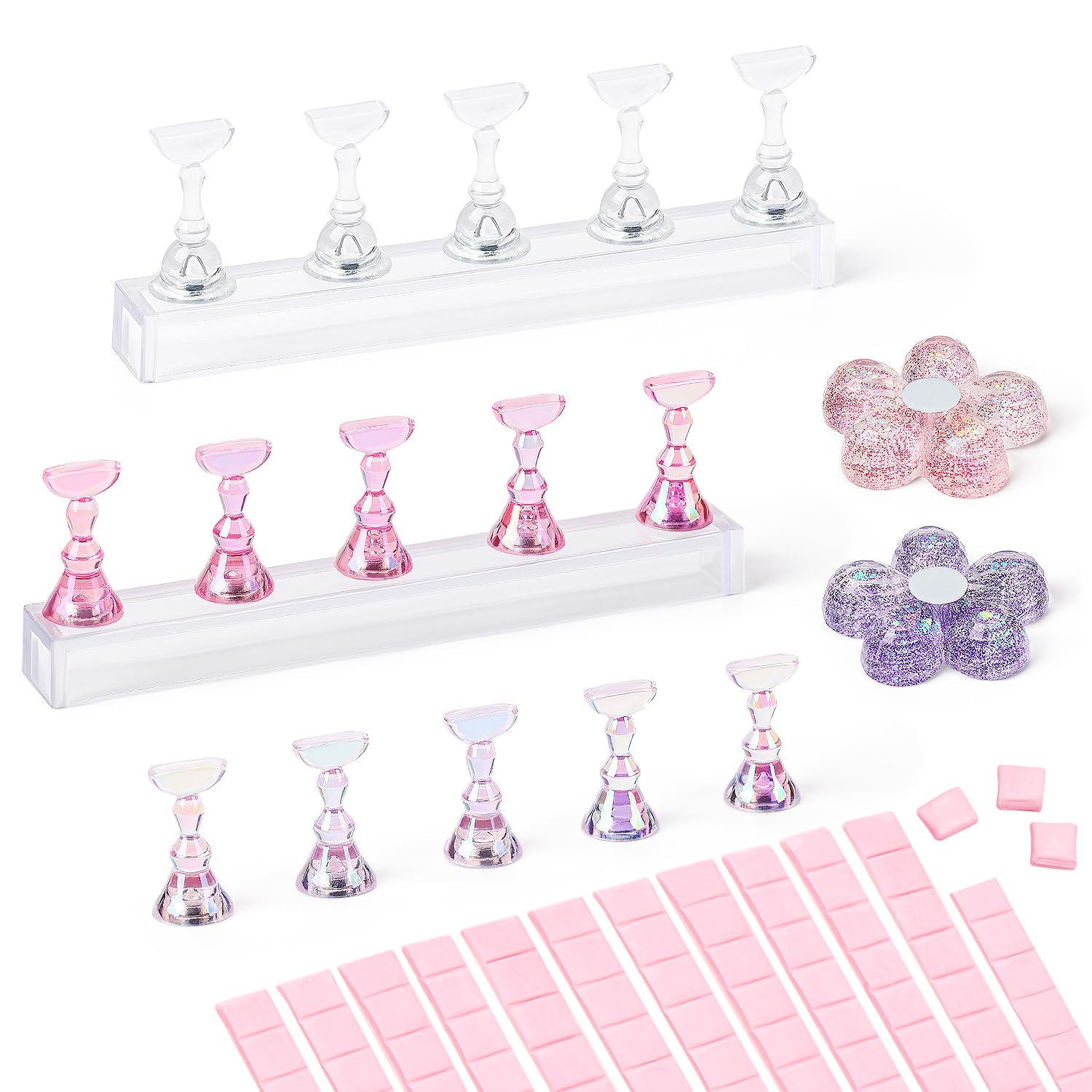 AIMEILI Nail Stand for Press On Nails, Fake Nail Holder for Painting Nails, Solid Acrylic Nail Stands for Nail Practice False Nail Designs with Reusable Putty for Home DIY Beginner Salon Supplies