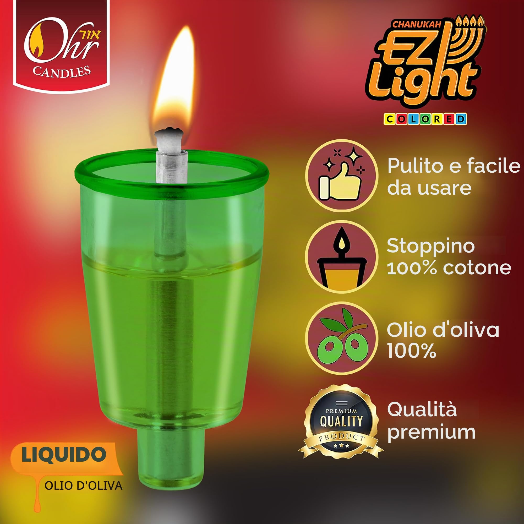 44 kosher olive oil Hanukkah candele in bicchiere ignifugo Mixed