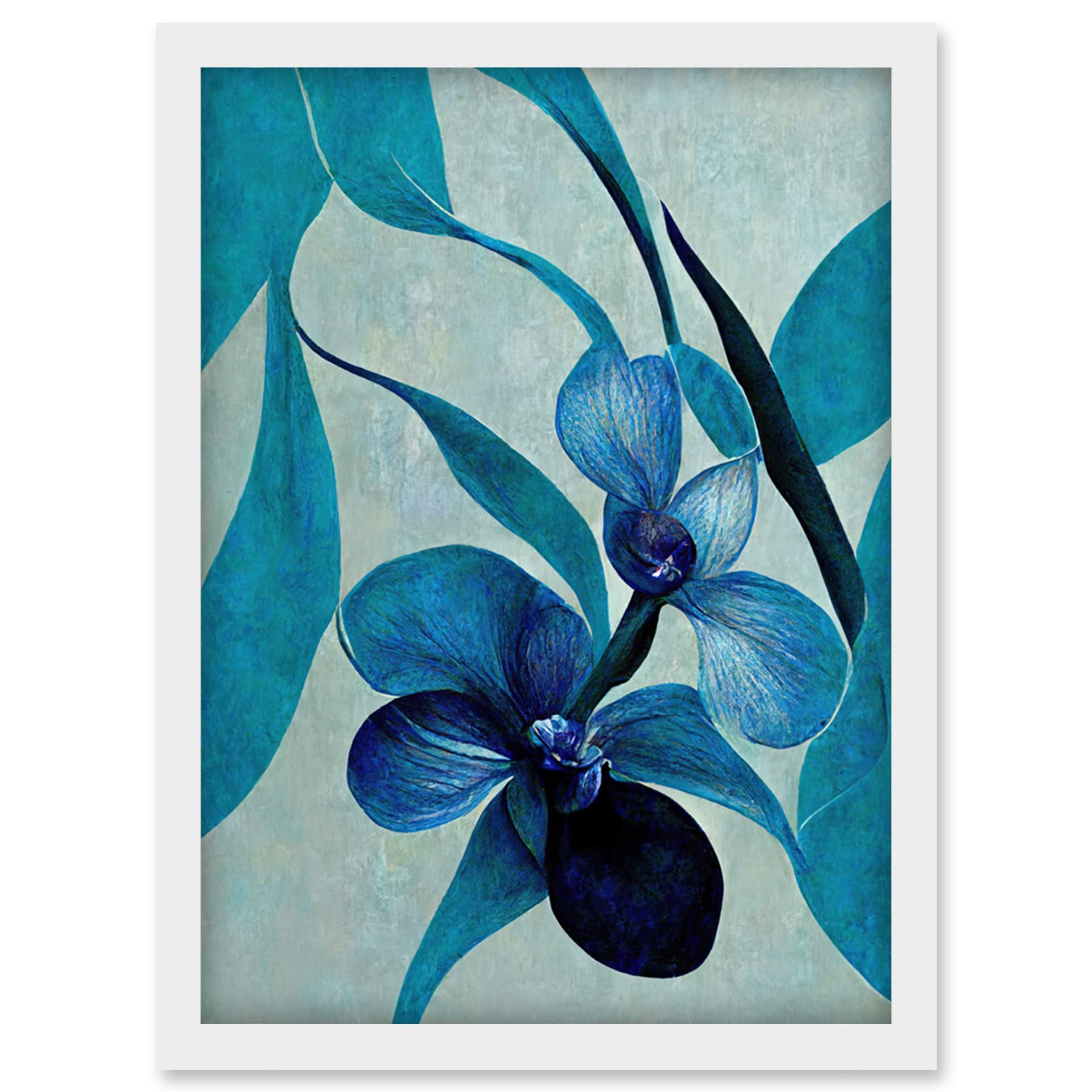 Doppelganger33 LTD Modern Abstract Blue Orchid Modern Artwork Framed Wall Art Print A4