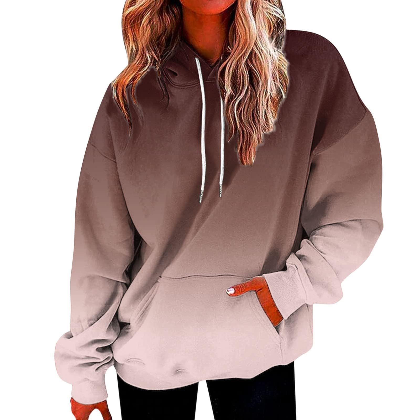 Womens Gradient Print Oversized Sweatshirt Drawstring Pullover with Pocket Trendy Sweater Tops Fashion Clothes