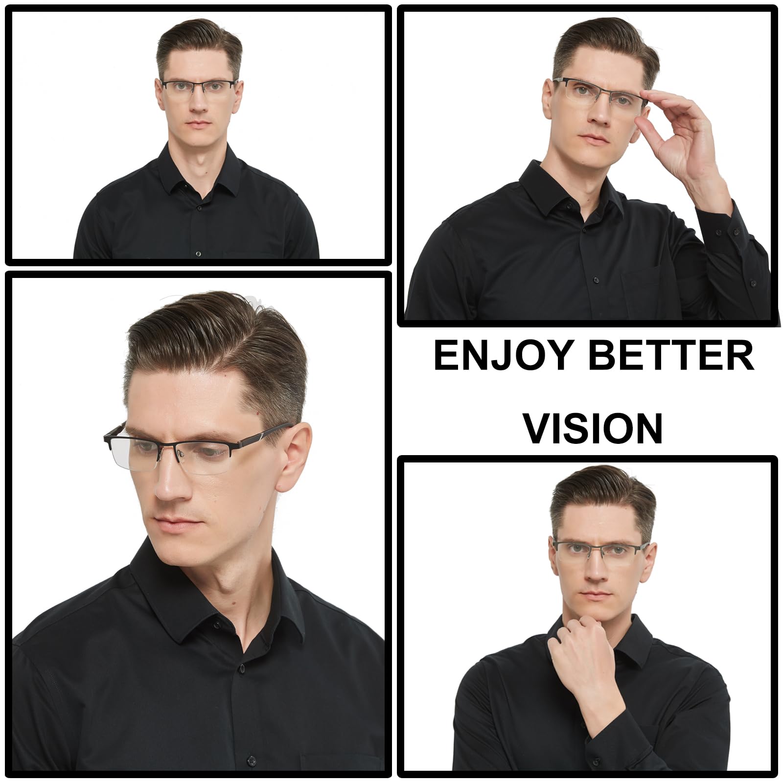 Lesebrille mit Blaulichtfilter, 5er-Pack, halber Metallrahmen mit Federscharnieren (1,0 Vergrößerung)