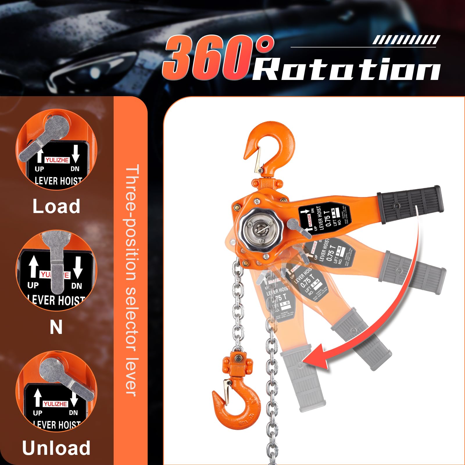 G80 Chain Hoist Garage VEVOR 1/4 Ton Manual Chain Hoist - 550 Lb Capacity Come Along With 5ft Chain Weston Brake Lever Puller - Foto 11