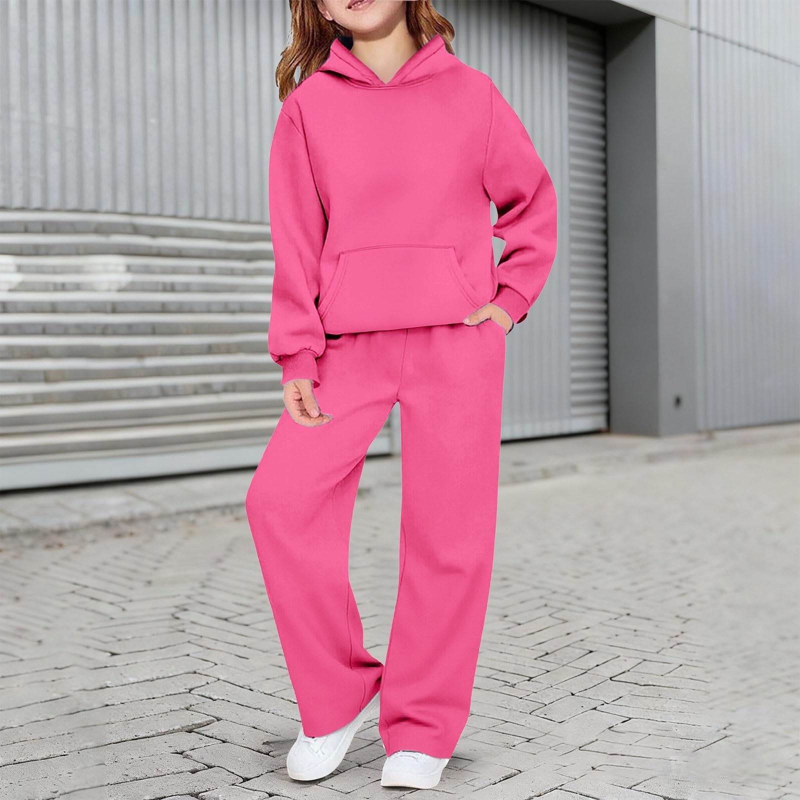 Conjunto deportivo de 2 piezas para niñas, con estampado de corazón, manga larga, sudadera con capucha y pantalones deportivos de pierna ancha, para la escuela, ropa deportiva