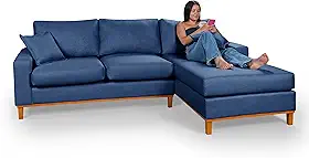Sofá 3 Lugares Amsterdã Living Chaise Lado Esquerdo Em Linho (Azul)