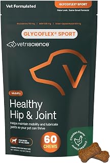 VetriScience GlycoFlex Sport Hip and Joint Supplement for Dogs - Joint Support Chews with Green-Lipped Mussel, DMG, and Glucosamine for Dogs, Chicken Liver Flavor