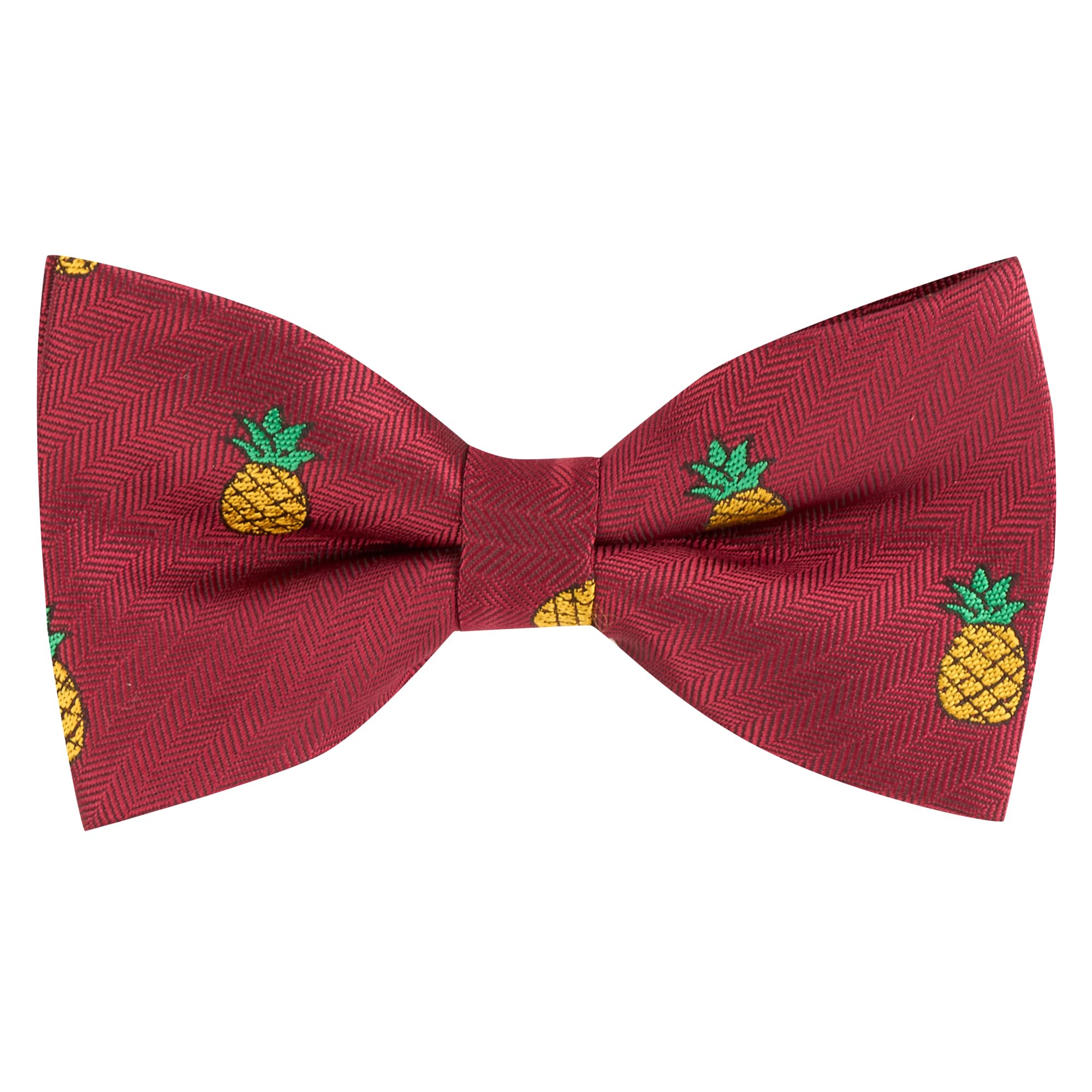 King & Priory Pineapple Burgundy Red Herringbone Embroidered Bow Tie